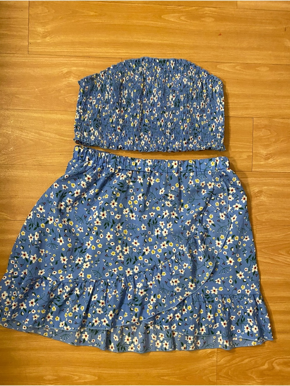Blue Floral Two-Piece Mini Dress Set